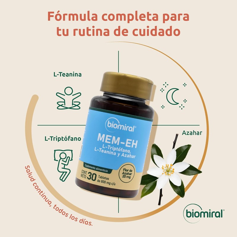 Biomiral Mem-Eh Relaxation Supplement - L-Theanine & L-Tryptophan - 30
