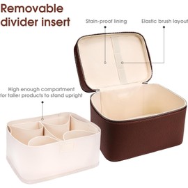 Estuche de maquillaje, bolsa de cosméticos de doble capa impermeable de gran capacidad, con divisor extraíble, organizador de cepillo para polvo de doble compartimento, organizador de