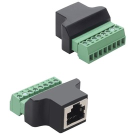 Jienk 2Pcs RJ45 Female to 8 Pins Screw Terminal Block Adapter for Cat7 Cat6 Cat5 Ethernet Extender CCTV UTP Digital DVR Internet,RJ45 8P8C Jack to 8pins Terminal Connector