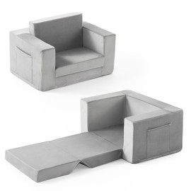 Zorvoxz Kids Couch, 2-in-1 Toddler Chair Comfy 1-3 Years Old, Convertible Kids Chair, Toddler Couch Sofa, Kid Sofa to Lounge Bed for Boys and Girls Gifts, Kids Recliner, Grey