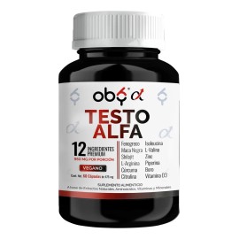 Testo Vitaminas Hombre | Con 12 Ingredientes Potenciados Maca Negra, Fenogreco, Shilajit, L Arginina, Boro, Curcuma | Precursor Natural | Testosterona | Oby Testo Alfa 60 Cápsulas