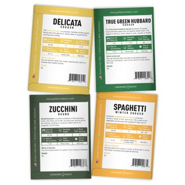 Gardeners Basics, 8 Squash Seeds for Planting Individual Packets - Zucchini, Delicata, Butternut, Spaghetti, Scallop, Caserta, Round and Hubbard for Your Non GMO Heirloom Vegetable Garden