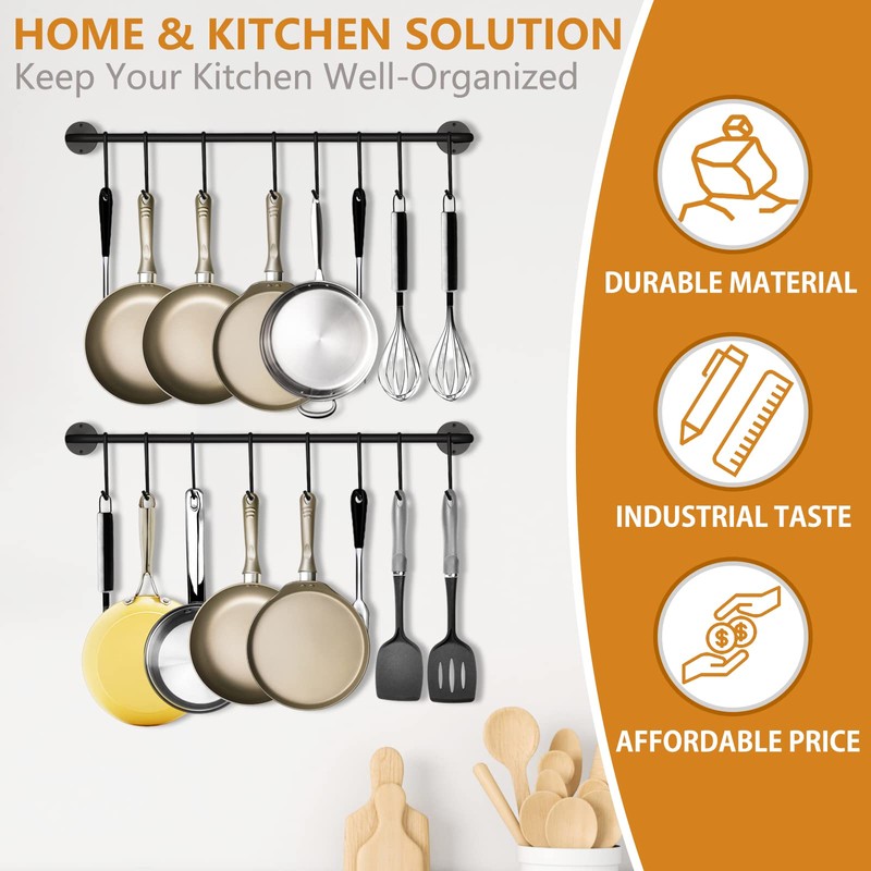 Black Steel-made Kitchen Utensil Rack Organizer Wall-mounted Pot Pan Wall