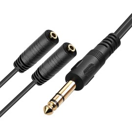 1/4" TRS to Dual 3.5mm Female Splitter Y Cable, tunghey 1/4 Inch 6.35mm Stereo Plug/Male to Dual 1/8 Inch 3.5mm Jack/Female, Black (20cm)