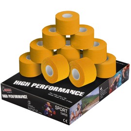 ALPIDEX 12 Rolls Sports Tape Set 3.8 cm x 10 m Joint Tape Bandage Many Colours Tearable Inelastic Sports Tape Skin-friendly Handball Football Volleyball Colour: Yellow