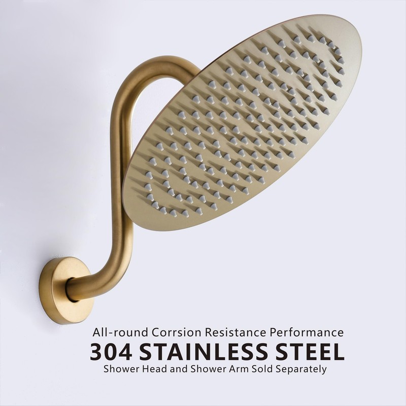 8 Inches S-shape Wall Mount Shower Arm and Flange, Champagne