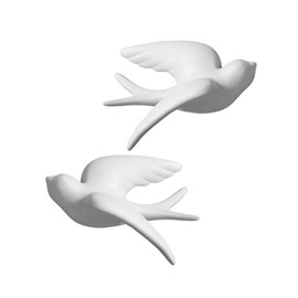 Dorlotou Pair Ceramic Sparrows Swallows Birds Dove White Wall Mounted Decor Hanging for Bathroom Livingroom Garden Wall Sculptures, Large