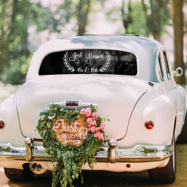 Just Married Car Sticker, Wedding Car Decoration, Wedding Decoration for Car, Sticker Wedding for Honeymoon Wedding (Leaves)