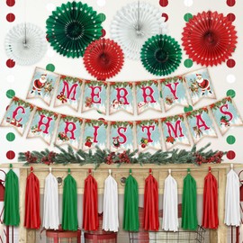 Christmas Party Decorations, Christmas Decorations Party Banner Set, Christmas Hanging Decoration, Reusable Merry Christmas Paper Banner Indoor Decoration for Xmas Party Decorations