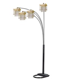 SH Lighting 84" Arc Tree Floor Lamp - Featrue 4 Square Hanging Gold/Faux Crystal Ornaments Shades with U Shape Base - Great for Living Rooms, Bedrooms, or Arching Over Couches (Black)