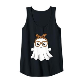 Womens Leopard Bandana Ghost with Glasses Girls Cute Spooky Costume Tank Top
