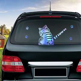 Dreothy Cat Wiper Decal,Car Stickers and Decals Funny Cat Moving Tail Stickers Waterproof Windshield Wiper Stickers Car Window Wiper Decals Tags for Rear Wipers (Holographic Rainbow Blue)
