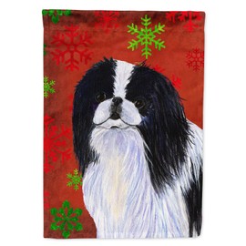 Caroline's Treasures SS4674GF Japanese Chin Red and Green Snowflakes Holiday Christmas Garden Flag Mailbox Flag Decorative Yard Flag Banner Outside Patio Artwork Yard Flower Beds, Garden Size, Multic
