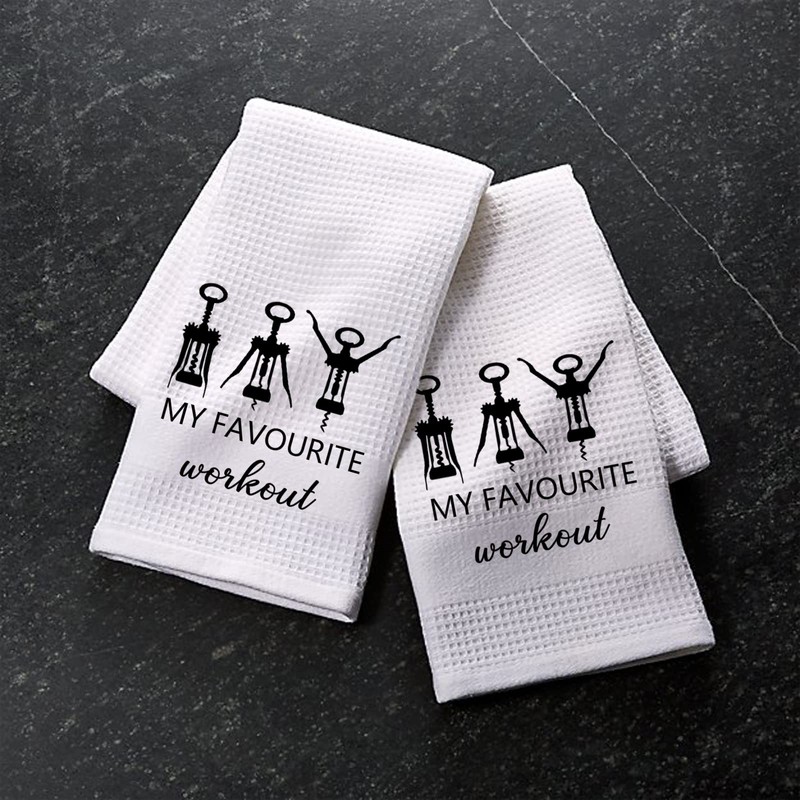 Funny Wine Kitchen Towel My Favorite Workout Corkscrew Towel Wine