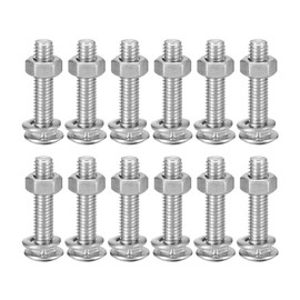 sourcing map M6x30mm Square Neck Carriage Bolts with Nuts & Washers, 12Set 304 Stainless Steel Round Head Square Neck Coach Bolt Screws, Silver Tone