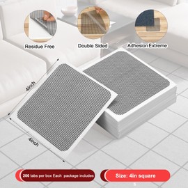 Wesnoy 200 Pieces 4" x 4"Carpet Tile Adhesive Connectors Carpet Square Adhesives for Floor