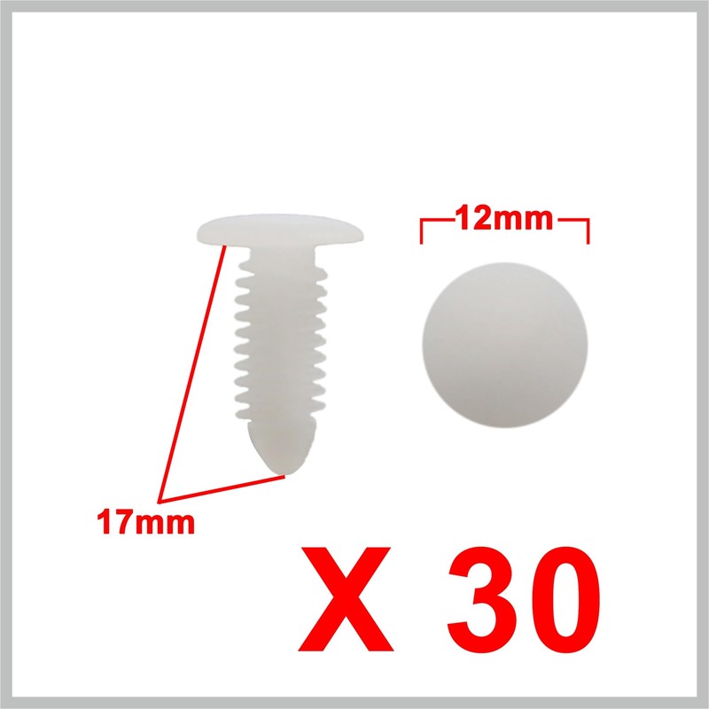 RATCHROLL 30Pcs White Plastic Rivets Splash Guard Fastener Push Type