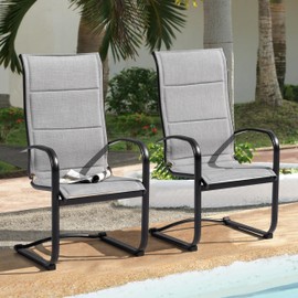 NUU GARDEN Outdoor 2-Piece Textilene Dining Chair Set, with Padded Textilene and Metal Frame, High Back and Extra-Large Seat, C-Spring Motion, Ideal for Backyard, Patio, Garden, Porch, Gray