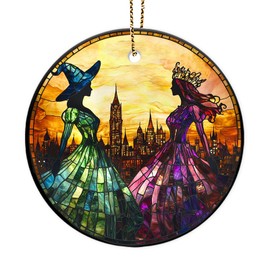 Adorno de cerámica 34HD de princesa de fantasía 2025 – Decoración de árbol de Navidad de bruja y reina, adorno redondo de hermanas mágicas, regalo de mago para ella, recuerdo colgante de cerámica