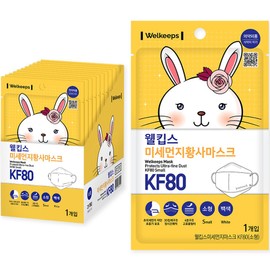 Wellkeeps Fine Dust & Yellow Dust Mask Small KF80, 1 Pack, 25 Pieces, White / 웰킵스 미세먼지황사마스크 소형 KF80, 1개입, 25개, 백색