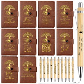 Spakon 20 Pcs Christian Gift Bulk Leather Prayer Journal Religious Notebook with Bible Verse Pens Teacher Appreciation Gift for Women Men Church Sunday School Pastor (English Tree of Life)