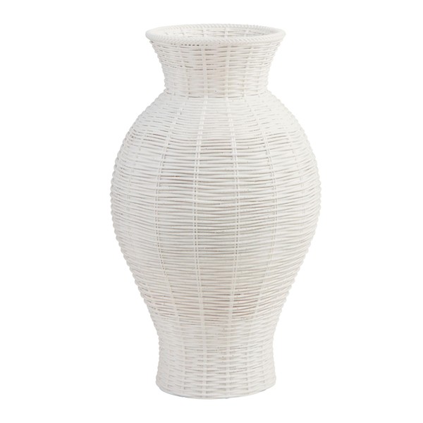 Mud Pie White Resin Basket Weave Vase, Large, 11' x
