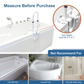 HEPO Adjustable Bathtub Safety Rail for Elderly, Tub Grab Bar for Bathroom, Assistance Bathtub Handle Clamp for Seniors Bath Handles Support and Fall Prevention, White
