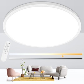 Glowall 24 Inch Large Flush Mount Ceiling Light Fixture, Ultra Thin, Dimmable with Remote Control, 56W, 5600 Lumen, Modern, Round, White, for Kitchen, Dining Room, Bedroom, Living Room, Home Office