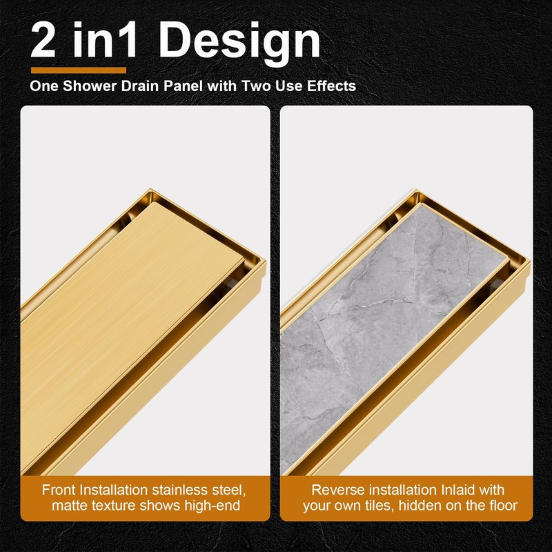 EBYTE EBYTE 24-Inch Brushed Gold Linear Shower Drain, 304 Stainless