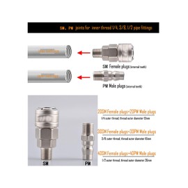 LBY Air Coupler and Plug Kit, Industrial Type C Air Hose Fittings, Compressor Pneumatic Connector, SM20/30/40 + PM20/30/40 Quick-Connect Accessories Kit, Pack of 6