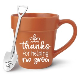 Lasimfa Teacher Appreciation Gifts, Funny Novelty Mug with Shovel Spoon, Back to School Gardening Garden Gifts for Teacher Mom, Thanks for Helping Me Grow