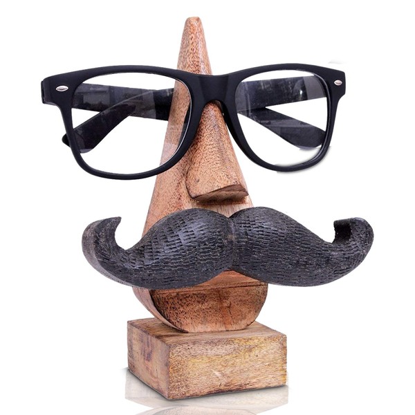 IndiaBigShop Wooden Glasses Holder, Moustache Glasses Holder, Shaped Glasses Holder, 6 Inches / 15.2 cm, Easter/Mother’s Day/Good Friday Gift Idea, Brown