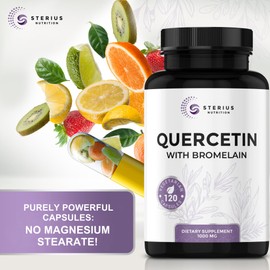 STERIUS NUTRITION Quercetin with Bromelain (1000mg Servings) - 120 Veggie Capsule Supplement - Supports Healthy Immune Functions in Men & Women, Vegan, Non-GMO, Made in USA