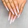 Morily 24pcs Fake Nails Nude White Ombre Ballerina Long Coffin
