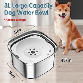 UPSKY tazón de agua para perros de 3 litros, de acero inoxidable de 100 onzas, sin derrames, gran capacidad, alimentador de agua lento, dispensador de