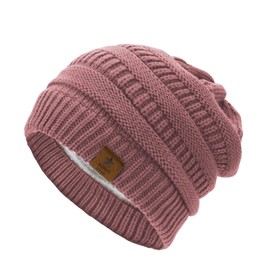 Century Star Women's Winter Knitted Hat Chunky Knit Warm Beanie with Inner Lining, pink