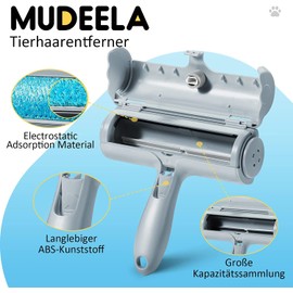 MUDEELA Fusselbürste, Fusselrolle für Haustierhaar, Fusselrolle Tierhaare, Haustier Tierhaarentferner Möbel Sofa, Tierhaar Fusselroller, Entfernung Das Hundehaare Katzenhaare, grau