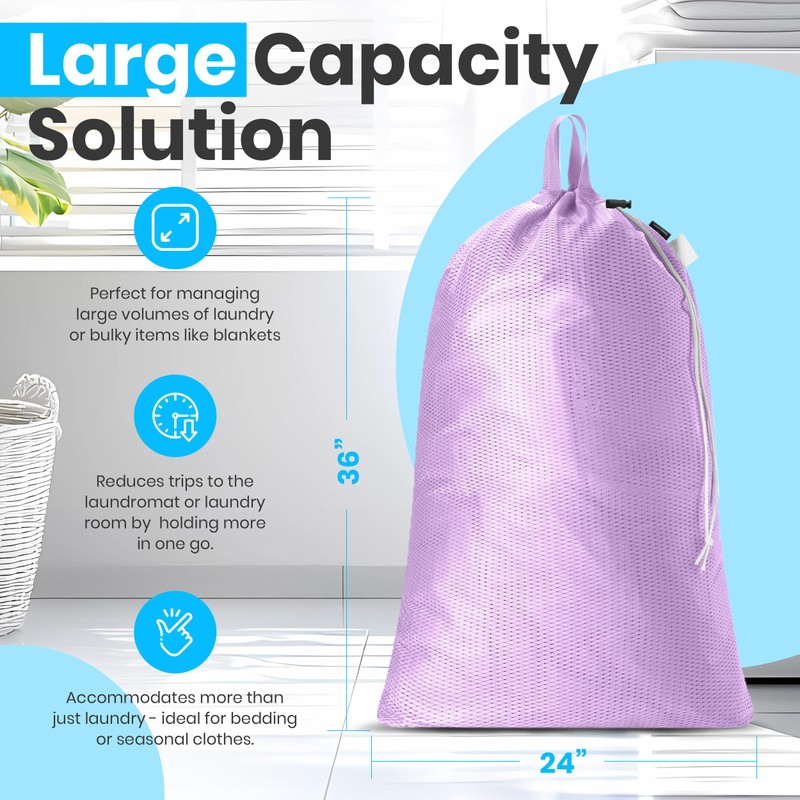 Large Mesh Laundry Bag - Carry Handles, Secure Drawstring Closure,