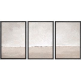 SIGNWIN Framed Canvas Print Wall Art Set Pastel Watercolor Gray Brown Paint Stroke Landscape Abstract Shape Illustrations Decorative Relax/Calm Zen for Living Room, Bedroom, Office - 16"x24"x3 Black