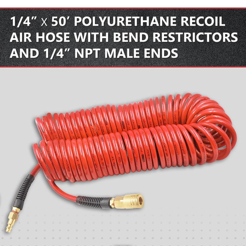SAFELIFE 50 ft Polyurethane Recoil Air Hose1/4" Inner Diameter, Retractable