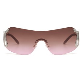 Appassal Rimless Y2k Sunglasses for Women Men Trendy Oversized Wrap Around Snake Shades AP3652,Pink Brown