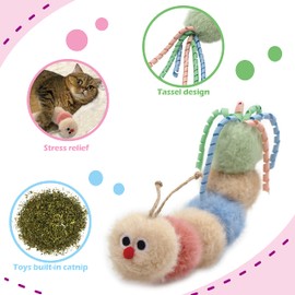 Jumpaws Interactive Natural Catnip Kicker, with Rattle and Ribbon, Bite Resistant, for All Ages Indoor Cat, Soft Caterpillar Kicker, Fluffy Kitten Toy