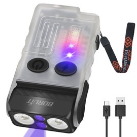 BORUIT V20 Small Powerful EDC Flashlight 1000LM USB C Rechargeable 365nm UV Keychain Flash Light 180°Head Swivels, Two-Way Clip, Magnet, with Multi-Color COB Light-13 Mode(White UV Edition)