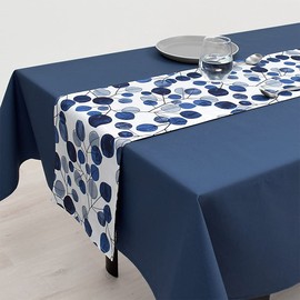 W2602200 Table Runner, Reversible, 100% Cotton, Scandinavian, Stylish, Table Center, 11.8 x 39.4 inches (30 x 100 cm), Navy Leaf, Style Decor