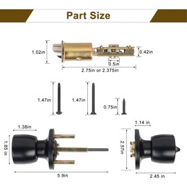 HOSOM Matte Black Door Knob with Lock and Key, Exterior Door Knob for Bedroom and Bathroom, Keyed Entry Door Knob Interior, Stainless Steel Door Handle, 2 Pack