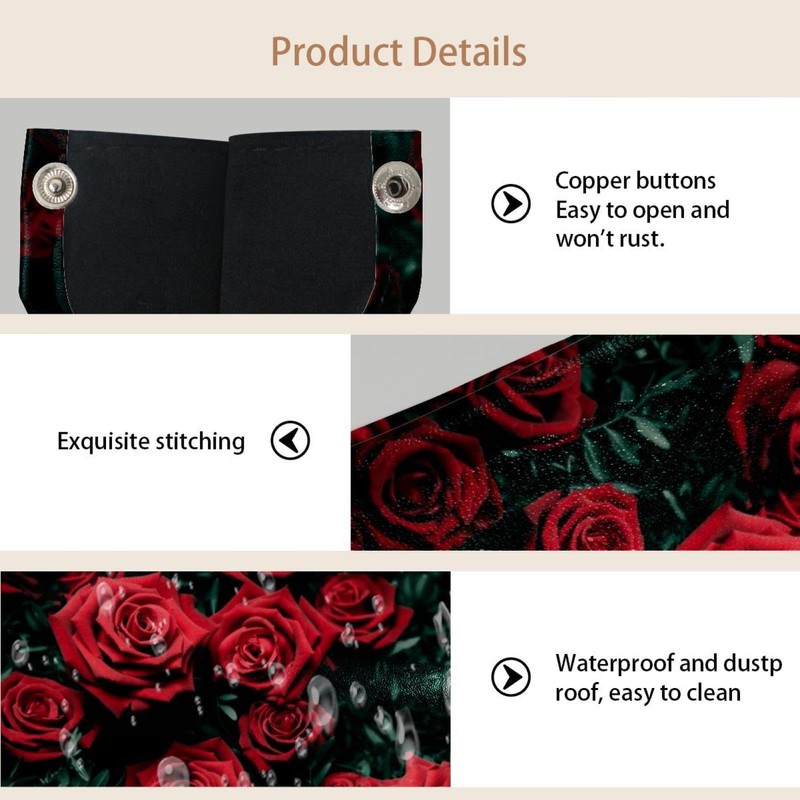 2 Pack Tissue Box Cover Holder, Red Roses Rectangle Leather