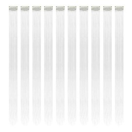 RINBOOOL White Hair Extensions Clip in, 22 Inch 10 Pcs Long Straight Colored, for Kids Girls Women Highlights Party, Synthetic