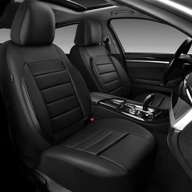 CAR PASS Leather Seat Covers Full Set Universal Water Resistant 3D Foam Back Support, Luxury Comfort Automotive 5 Seat Covers All Season Fit for SUV,Sedan,Van, Airbag Compatible Elegance(Pure Black)