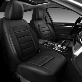 CAR PASS Leather Seat Covers Full Set Universal Water Resistant 3D Foam Back Support, Luxury Comfort Automotive 5 Seat Covers All Season Fit for SUV,Sedan,Van, Airbag Compatible Elegance(Pure Black)