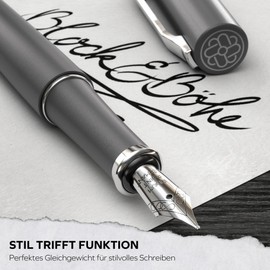 Block & Böhe - High-quality fountain pen with German Schmidt nib - modern fountain pen in elegant design - beautiful writing gift set for adults - ink fountain pen - agate grey and silver